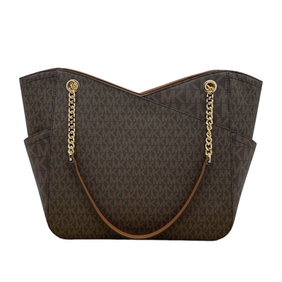 Michael Kors Large X Chain Shoulder Tote Bag Brown/Gold - Picture 5 of 9